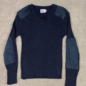 Blauer Commando Sweater Men's Large Navy Blue Elbow Shoulder Patches Police Wool